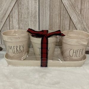 Rae Dunn Holiday Planters with Red Bow